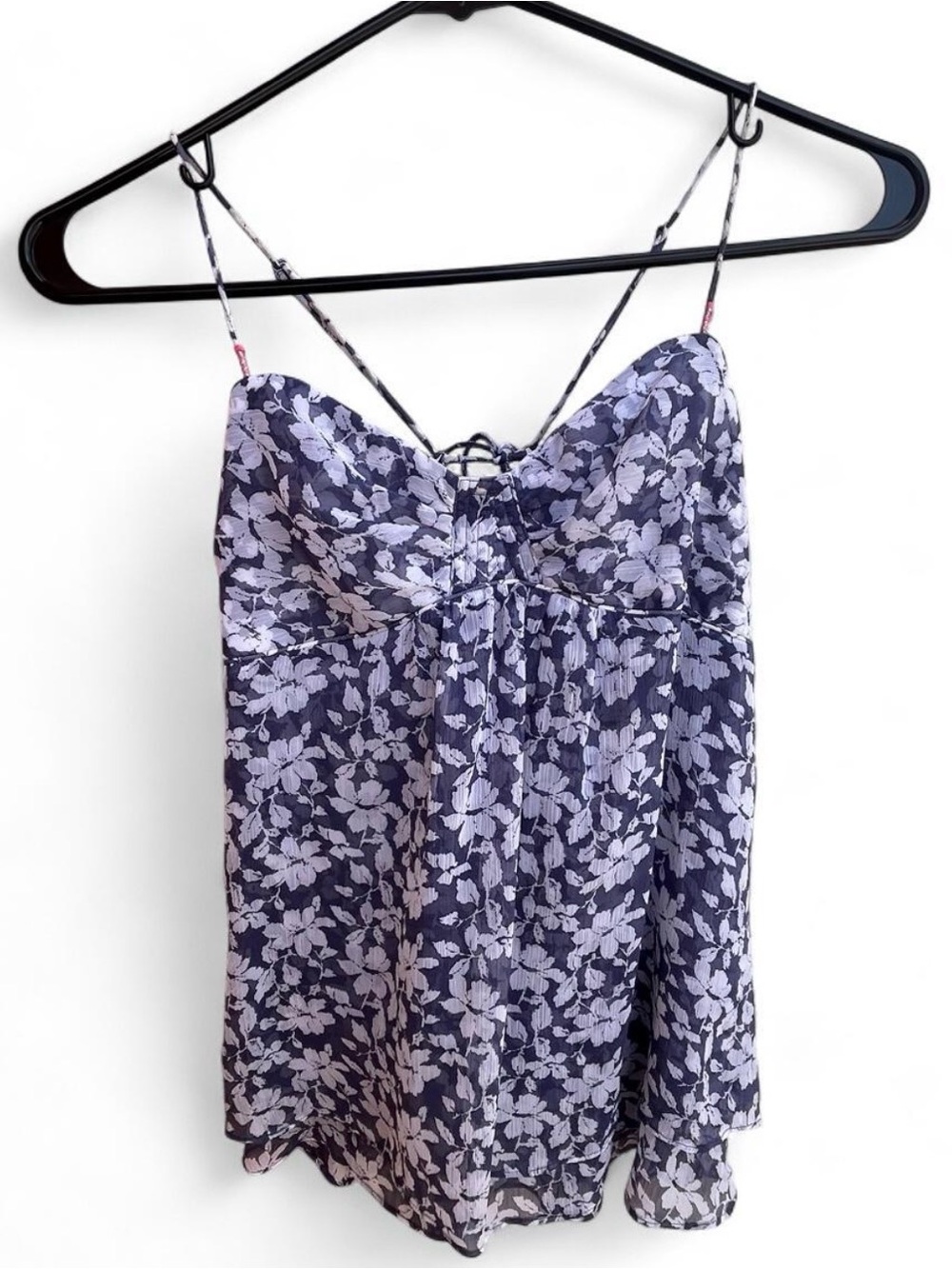 American Eagle Outfitters Blue/White Floral Feminine Strappy Blouse Sz S